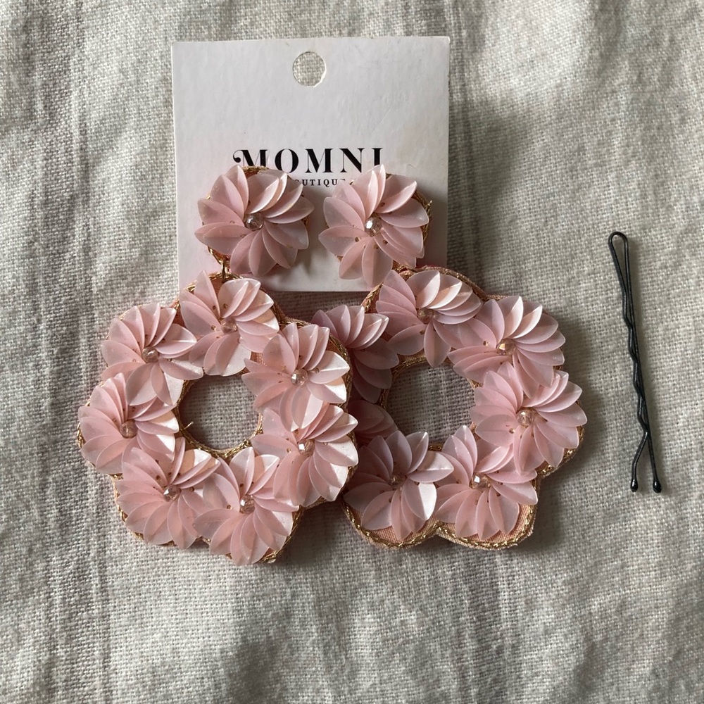 Light Pink Floral Dangle Stud Earring